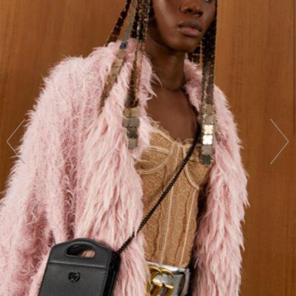 GUCCI SWEATER FUR EFFECT STITCH ROSE WOOL CARDIGAN w G LOGO sz L / LARGE - Picture 3 of 11